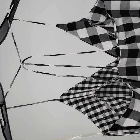 BP. Black White Mixed Check Gingham Sleeveless Wrap Dress Size Medium - Picture 9 of 14